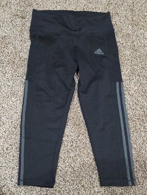 adidas Black Leggings with Gray Side Stripes